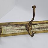 Solid teak coat hook with 3 double cast iron hooks