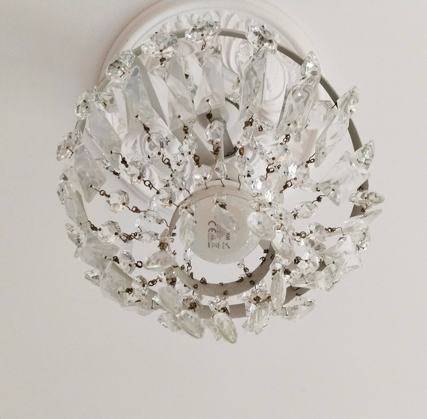 Lustre montgolfière à pampilles de cristal , ancien