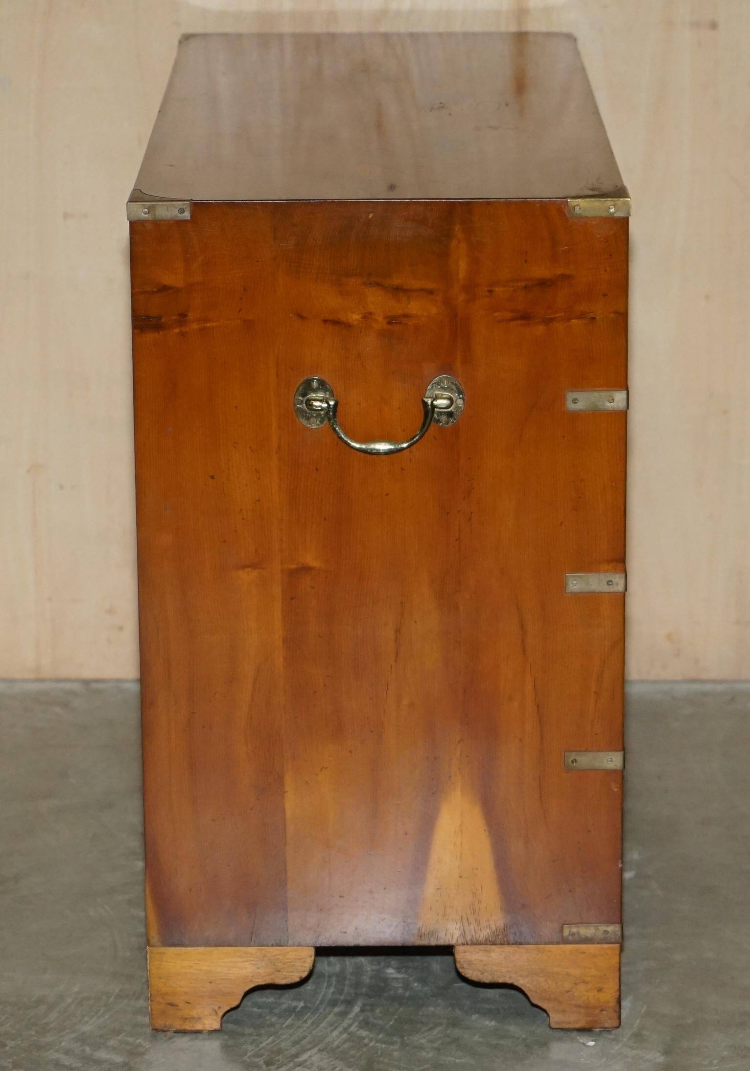 Vintage military campaign chest of drawers in burr yew wood.