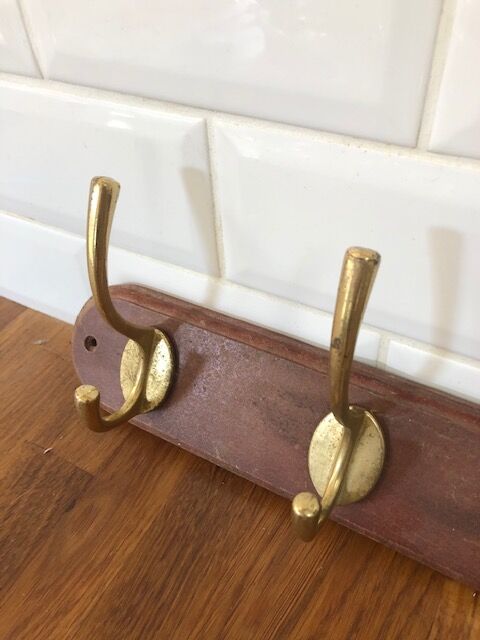 Wooden and brass hooks 4 hooks