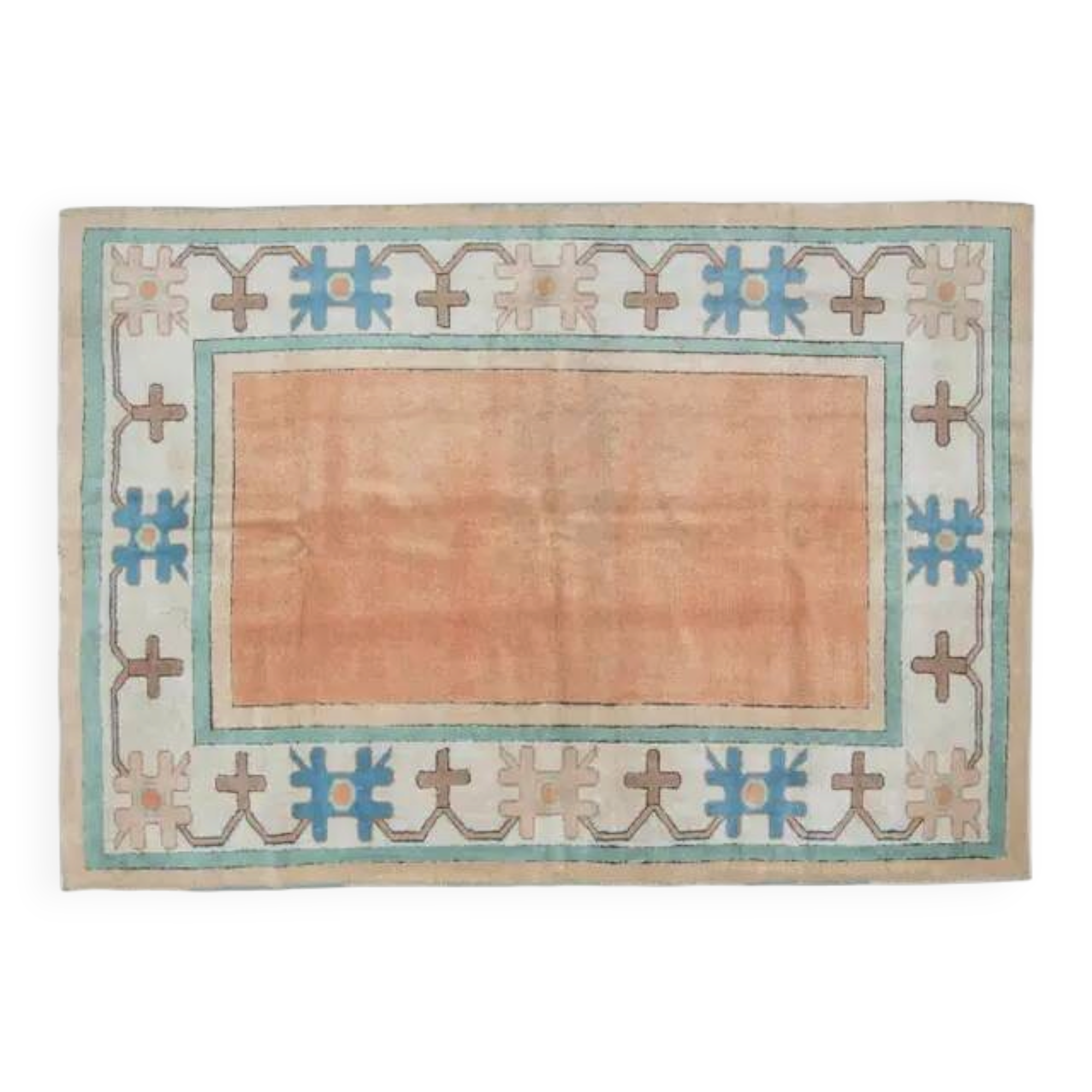 1970s Vintage Turkish Handmade Wool & Cotton Orange Area Rug 180x260