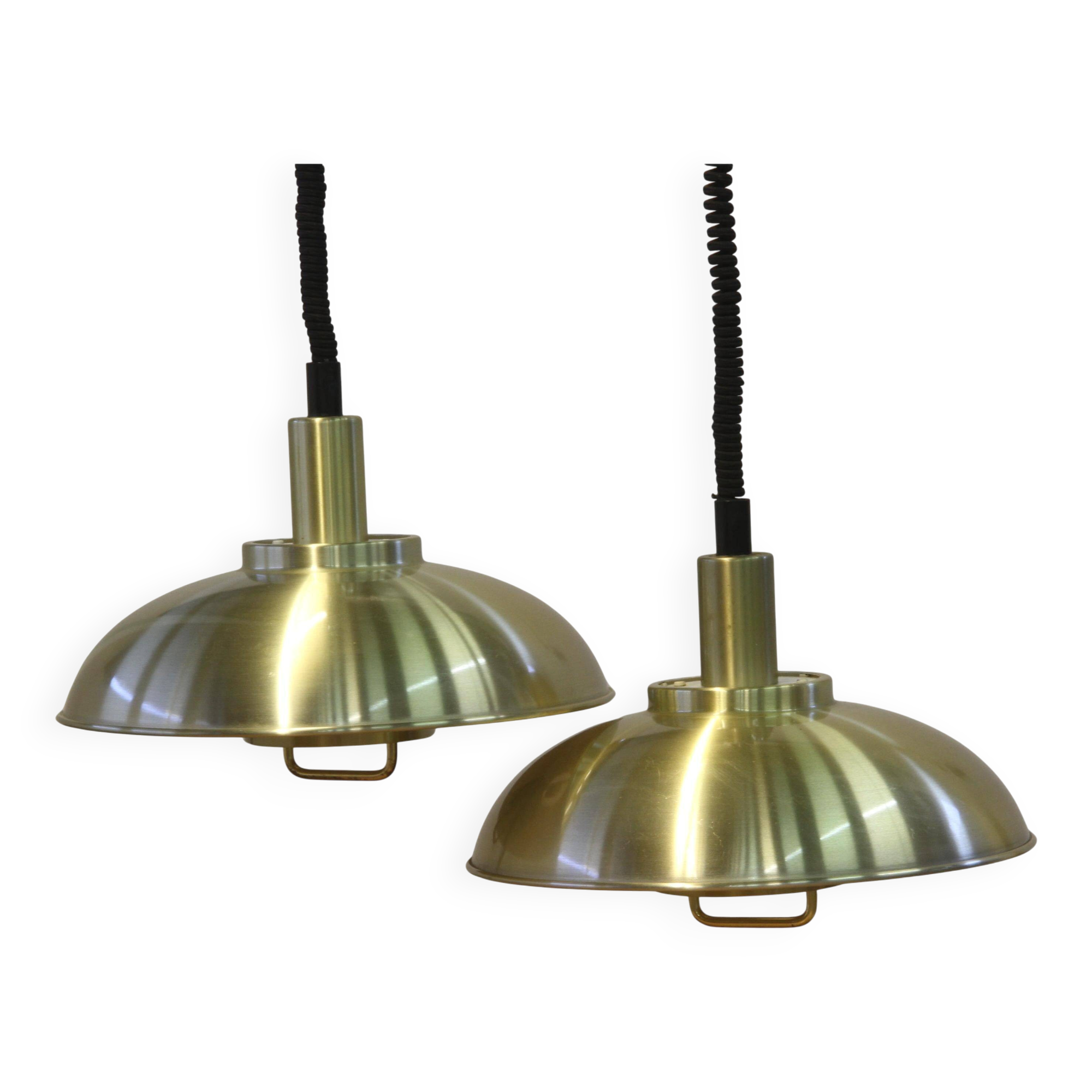 Danish pair of brass colour ceiling lamps attributed to the company Frandsen 1