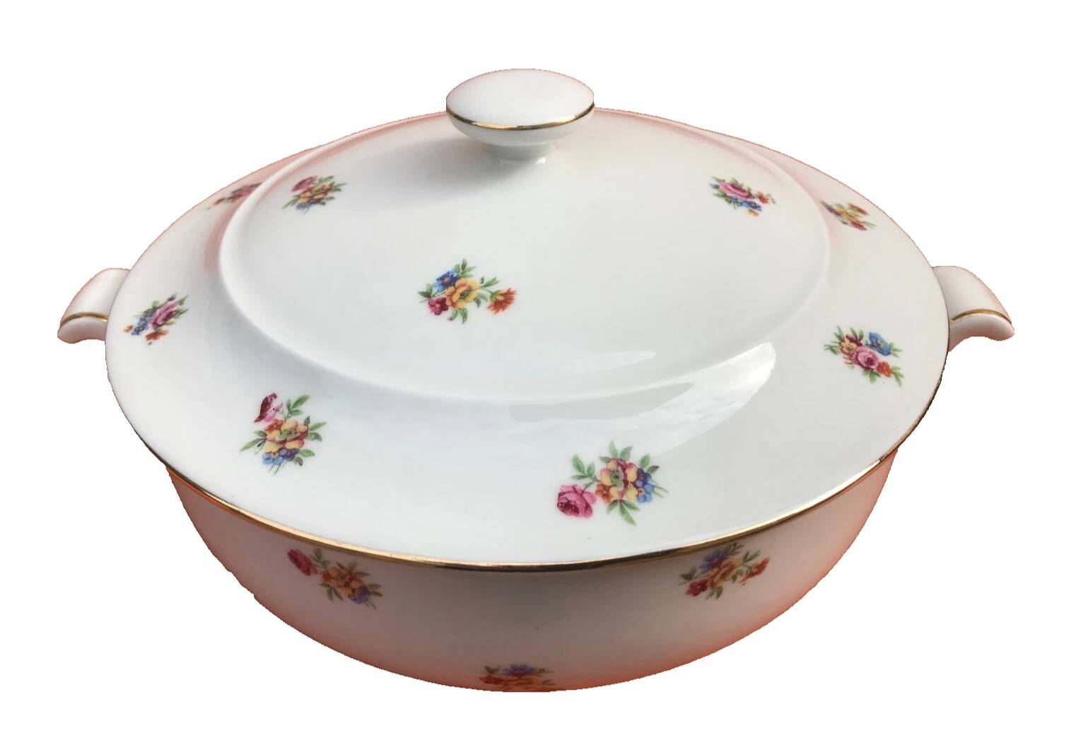 Antique PN France soup tureen White porcelain with gold edging and brass decoration