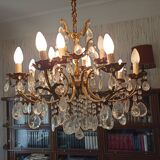 8-spoke chandelier brass and glass - gilded