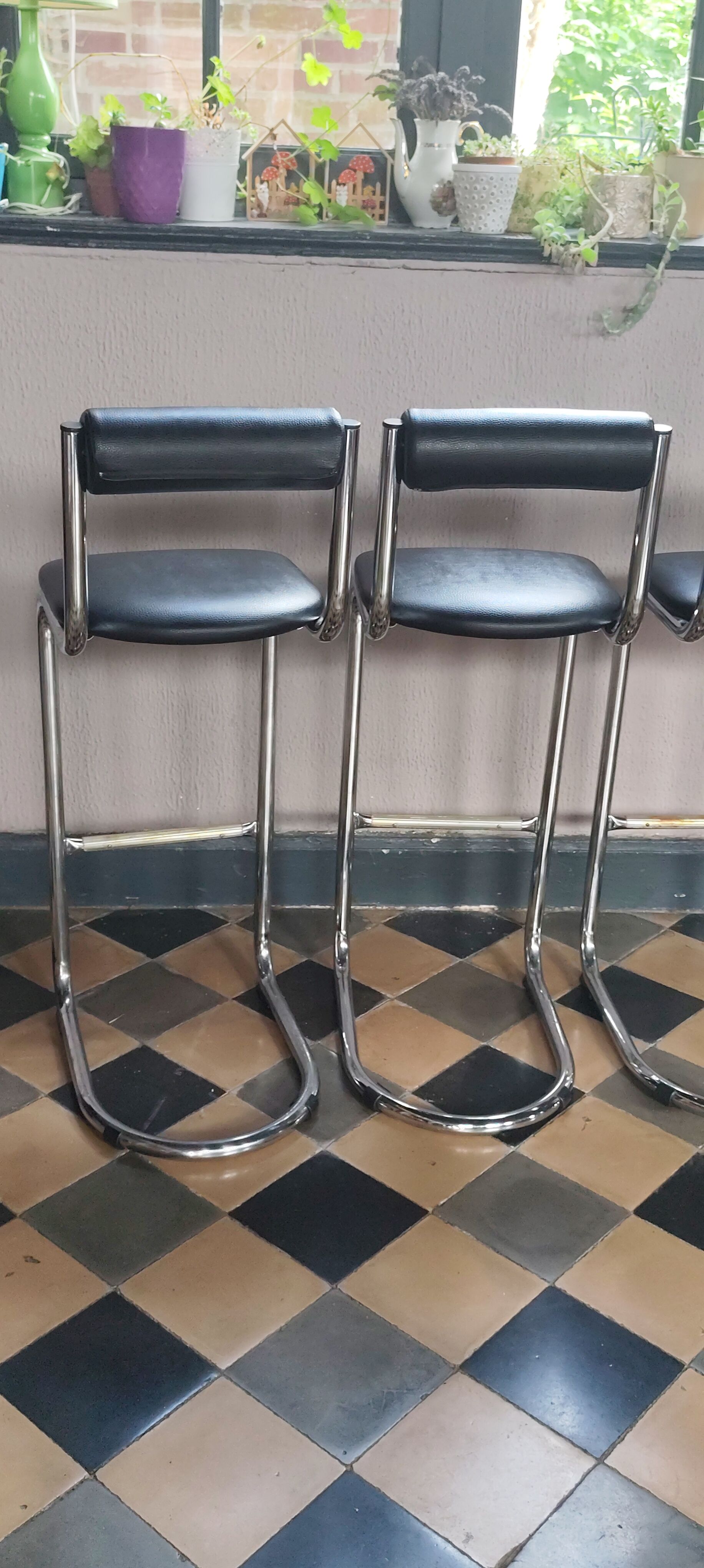 Chaise tabouret de bar chrome 1980