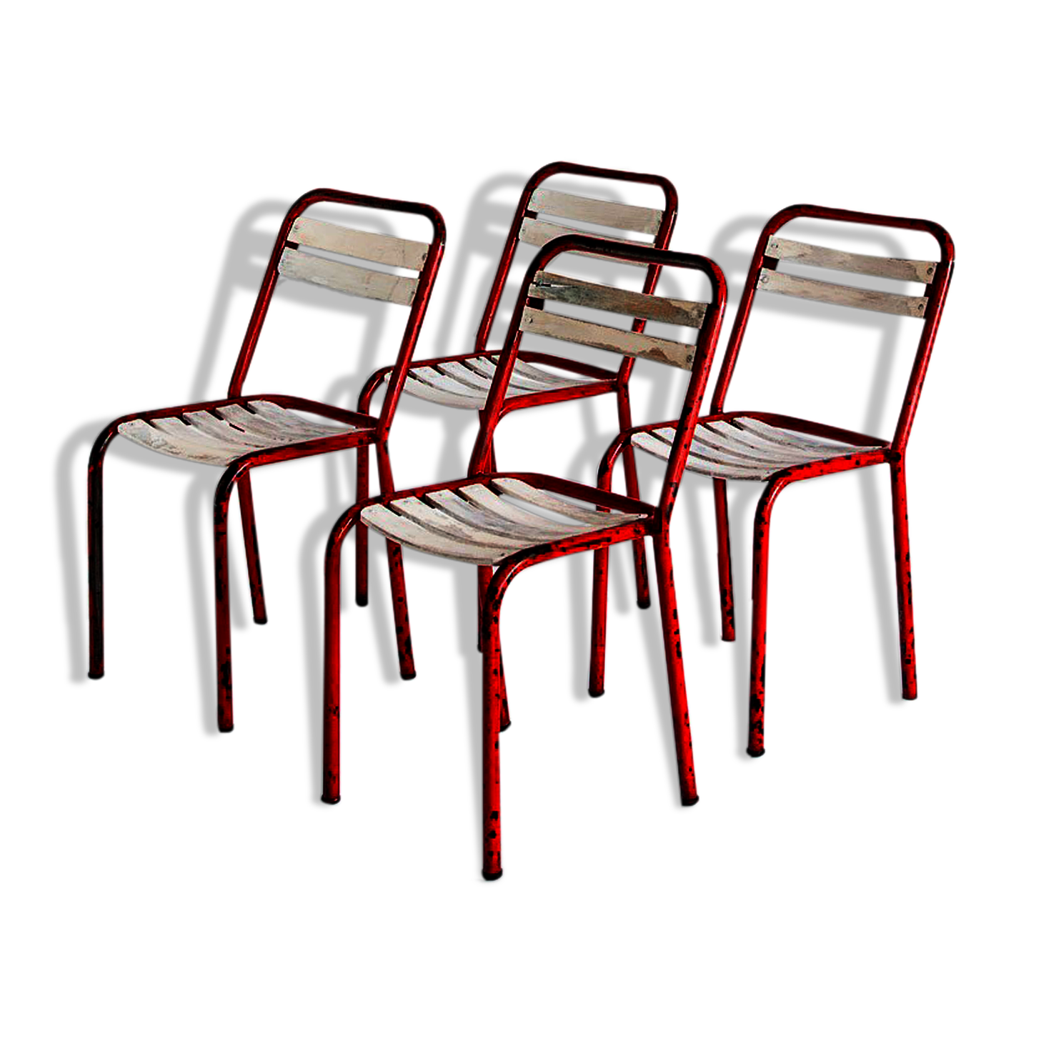 Set of 4 vintage chairs in iron and wood, France 1950