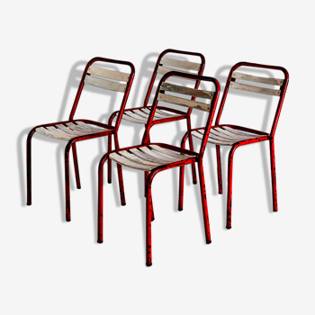 Set of 4 vintage chairs in iron and wood, France 1950