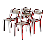 Ensemble de 4 chaises vintage en fer et bois, France 1950
