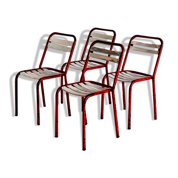 Set of 4 vintage chairs in iron and wood, France 1950