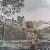Old Color Lithograph “Pont Vieille Brioude Allier” + Black Frame #A687
