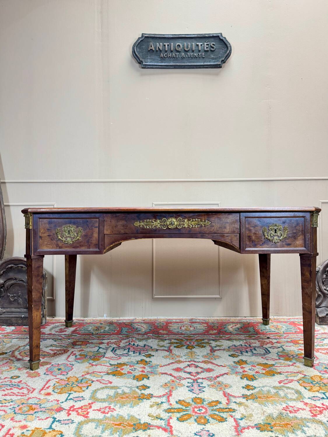 Bureau Plat Double Faces En Acajou De Style Louis XVI XIX Eme Siècle