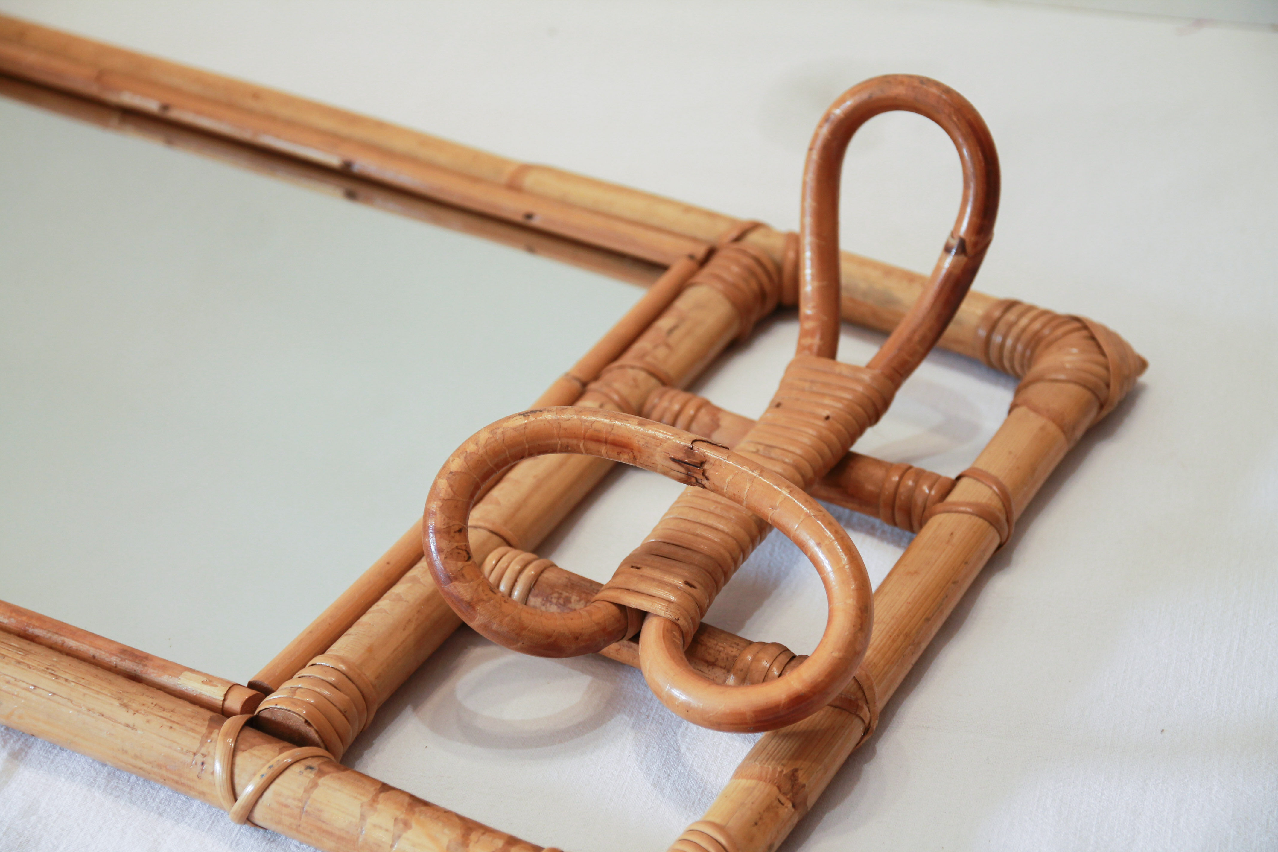 Rattan mirror-coat rack