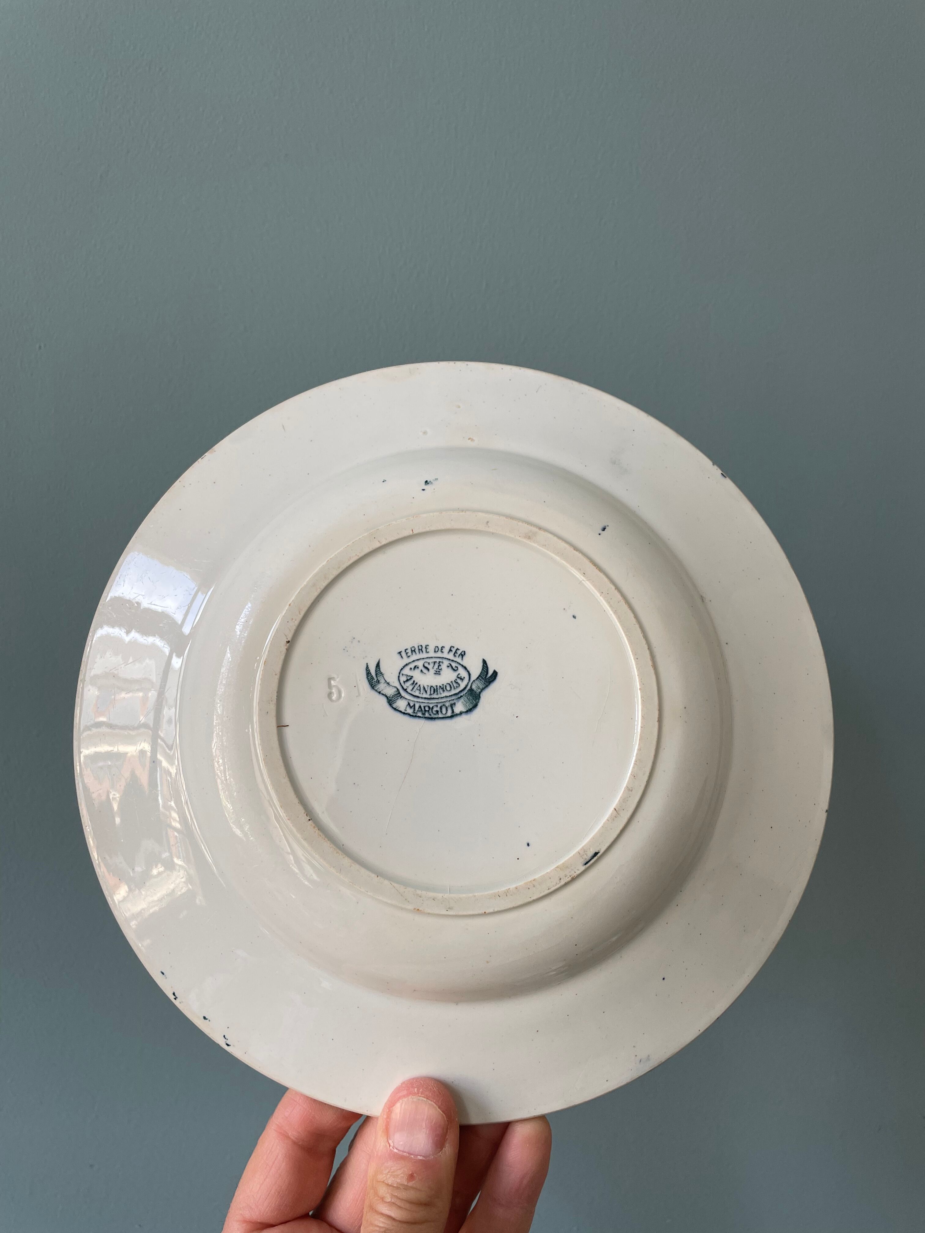 Set of 7 mismatched hollow plates Terre de Fer XIXth