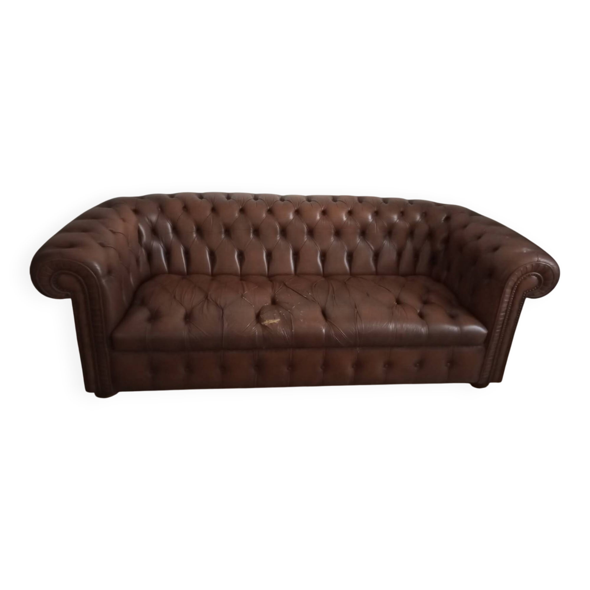 Canape chesterfield 3 places convertible cuir veritable