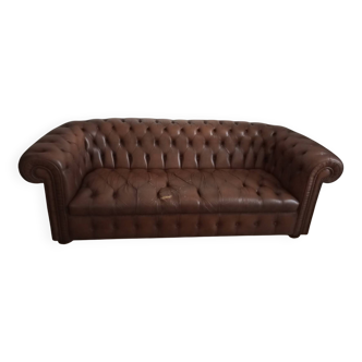 Canape chesterfield 3 places convertible cuir veritable