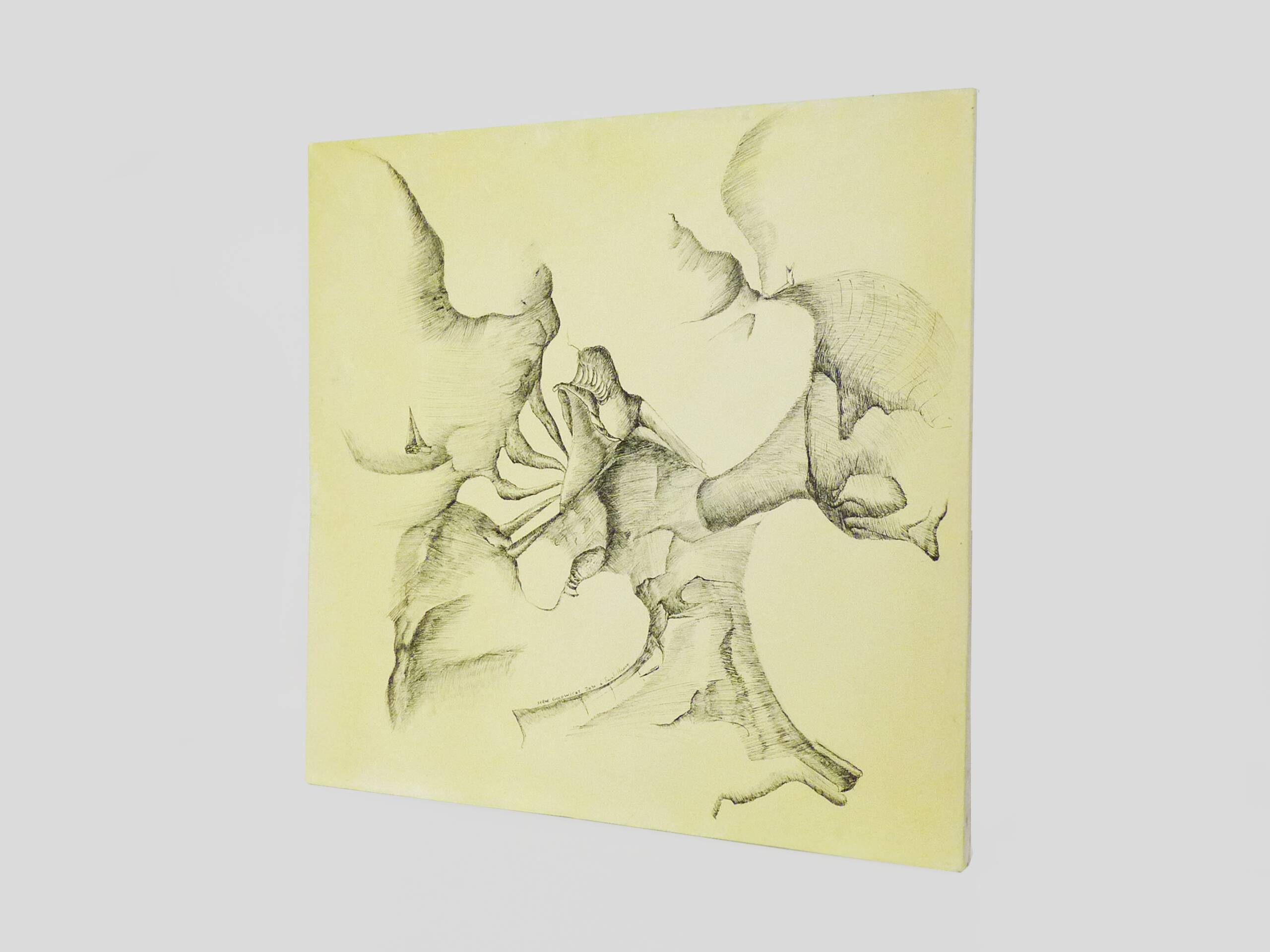 Mixed media, oil and black pen on canvas, Serge Goldwitcht "Gliding"