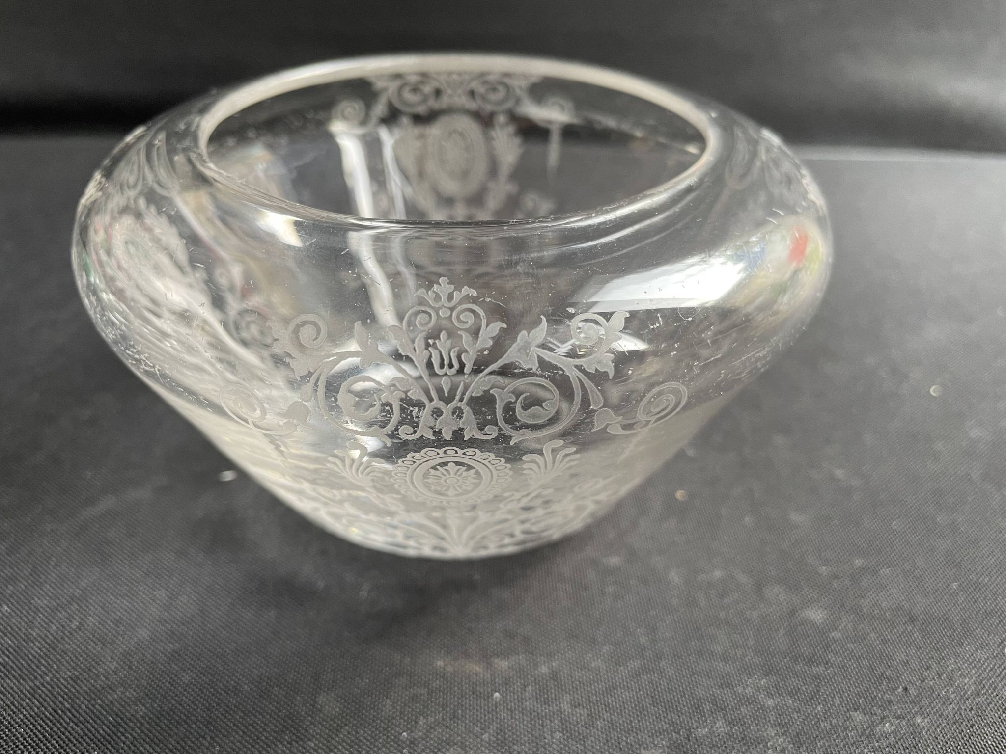 Acid etched crystal vase