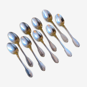 Series of 9 silver metal dessert spoons, Boulenger