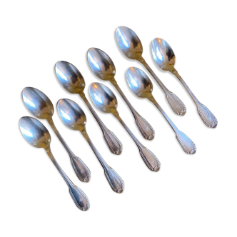 Series of 9 silver metal dessert spoons, Boulenger