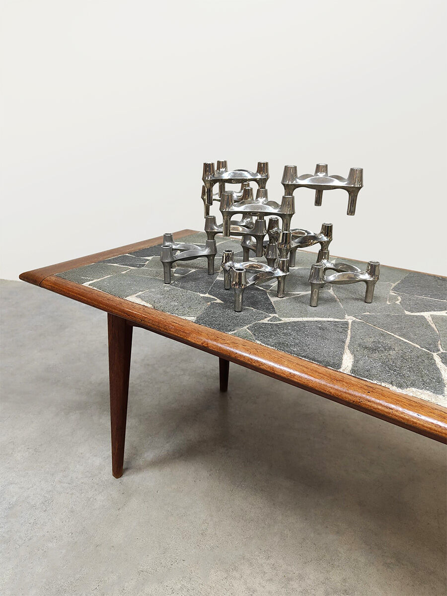 Vintage Danish design teak & slate stone coffee table