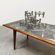 Vintage Danish design teak & slate stone coffee table