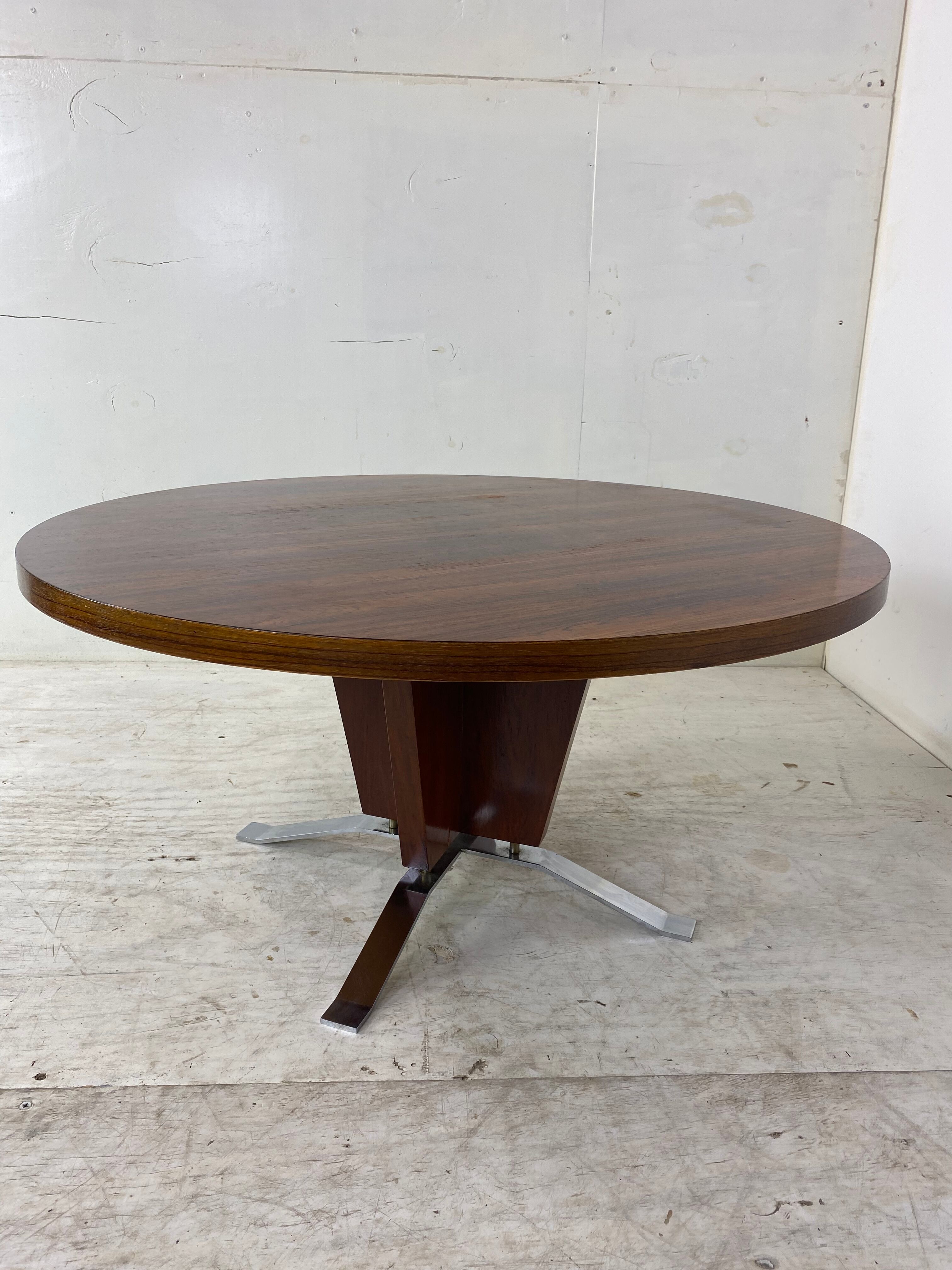 Table basse art déco moderniste en palissandre et acier chromé, années 1930