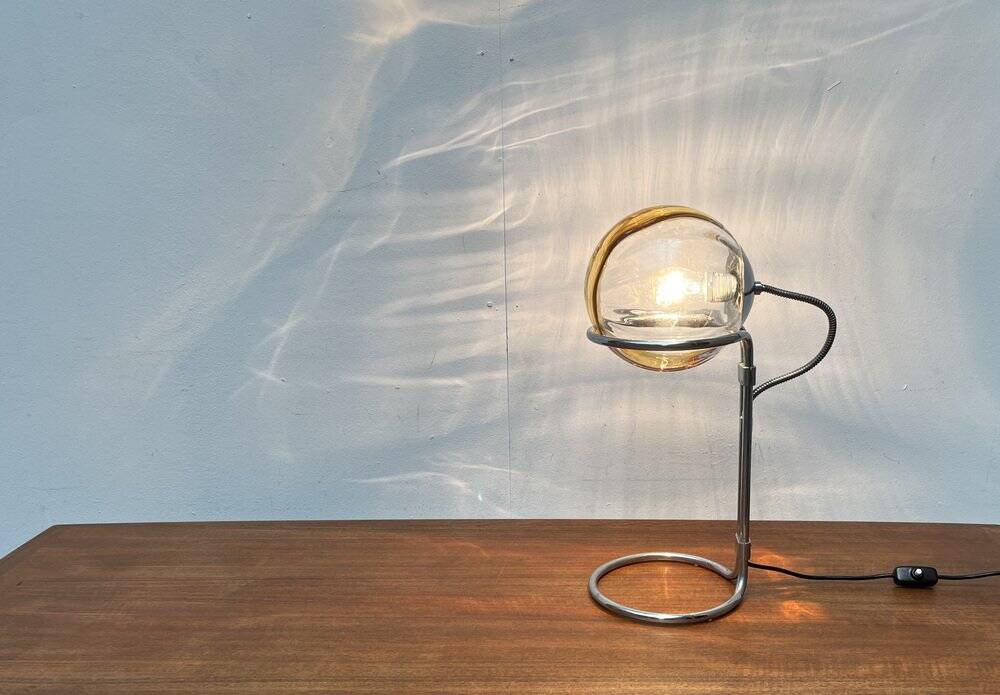 German table lamp from the mid-century space age, glass and chrome, 1960s.