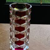 Cylindrical glass vase molded vintage geometric patterns