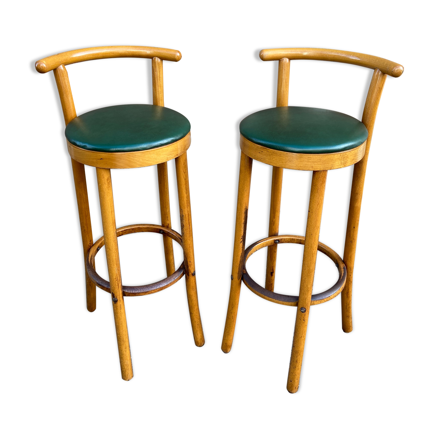 Paire de tabourets de bar bois courbé 1960