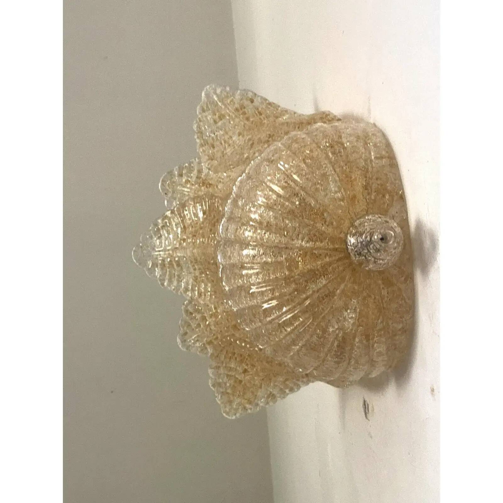 Set of Four Venetian Gold Graniglia “Leaf” Murano Glass Wall Sconcess