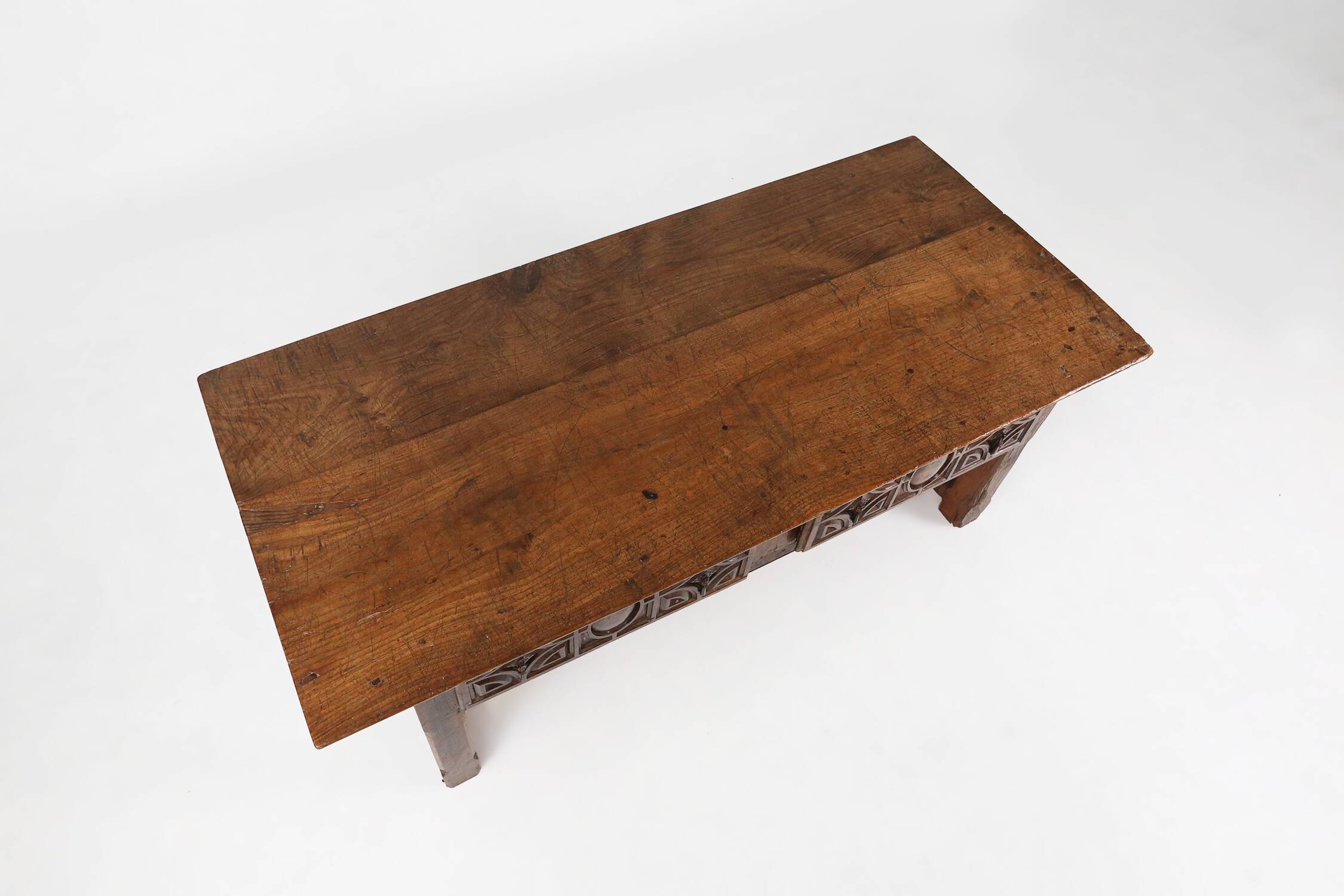 Antique Spanish console table in oak wood, with 2 large drawers from the 18th century.