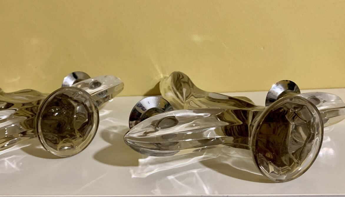 Pair of Glass and Metal Candlesticks Design 1970