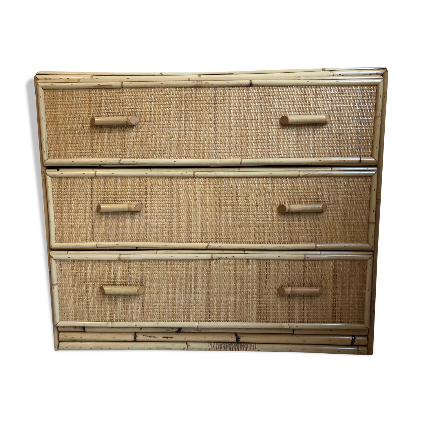 Rattan wicker bamboo mid century chest of drawers