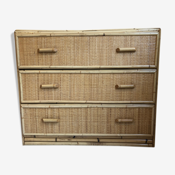 Rattan wicker bamboo mid century chest of drawers