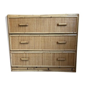 Rattan wicker bamboo mid century chest of drawers