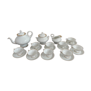 service thé café XIXème s porcelaine Limoges Jean Pouyat, dorés, tasses, sous-tasses, théière