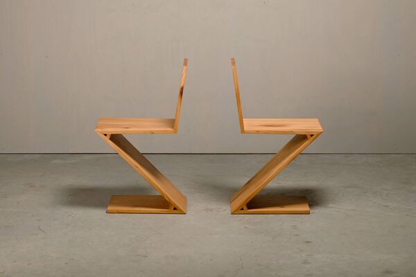 Chaise Zig Zag après Gerrit Rietveld en pin massif