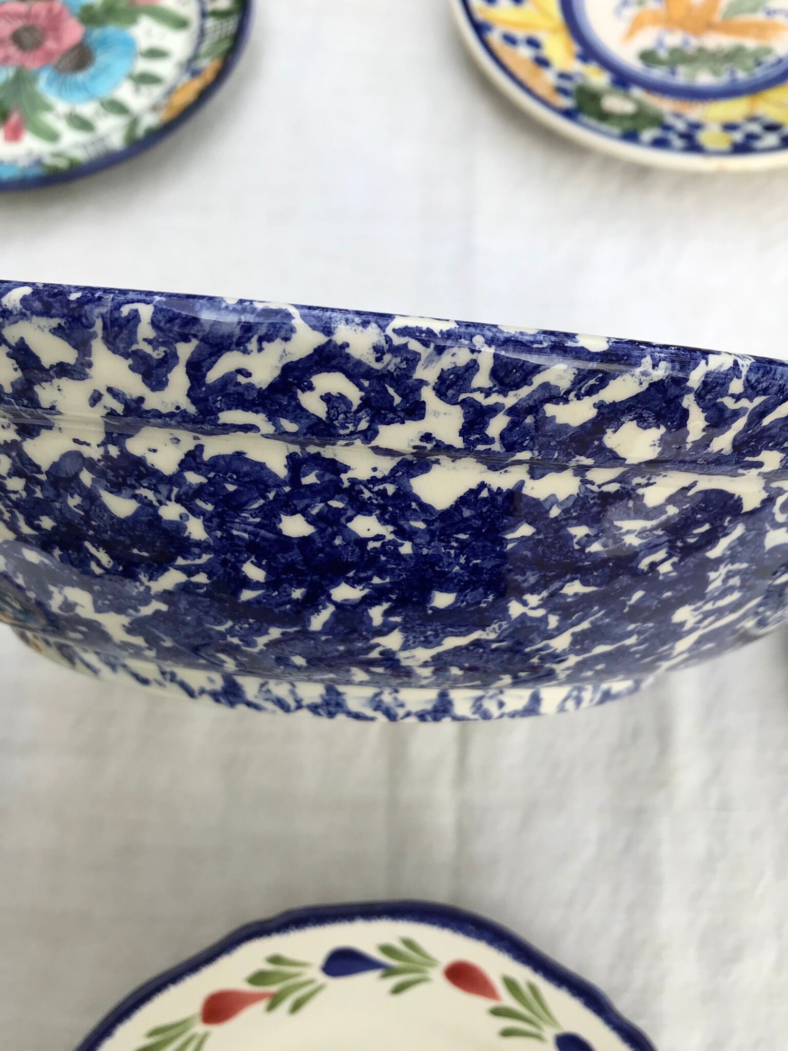 Flat hollow blue speckled Italian Vintage
