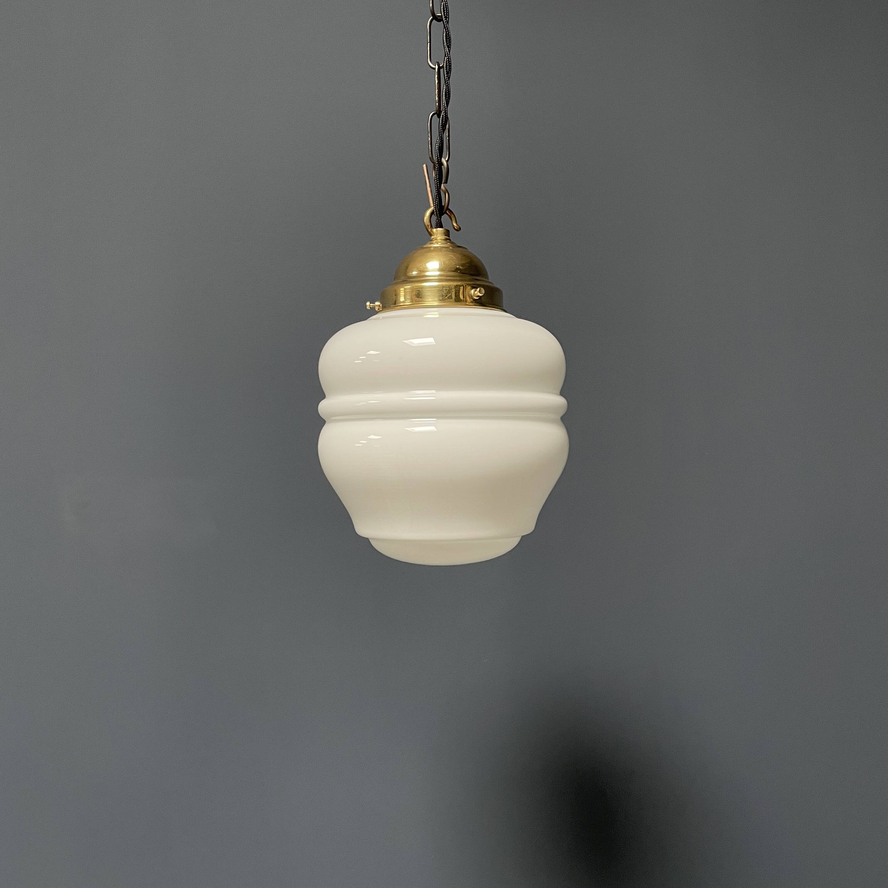 English opaline with brass glass pendant lamp