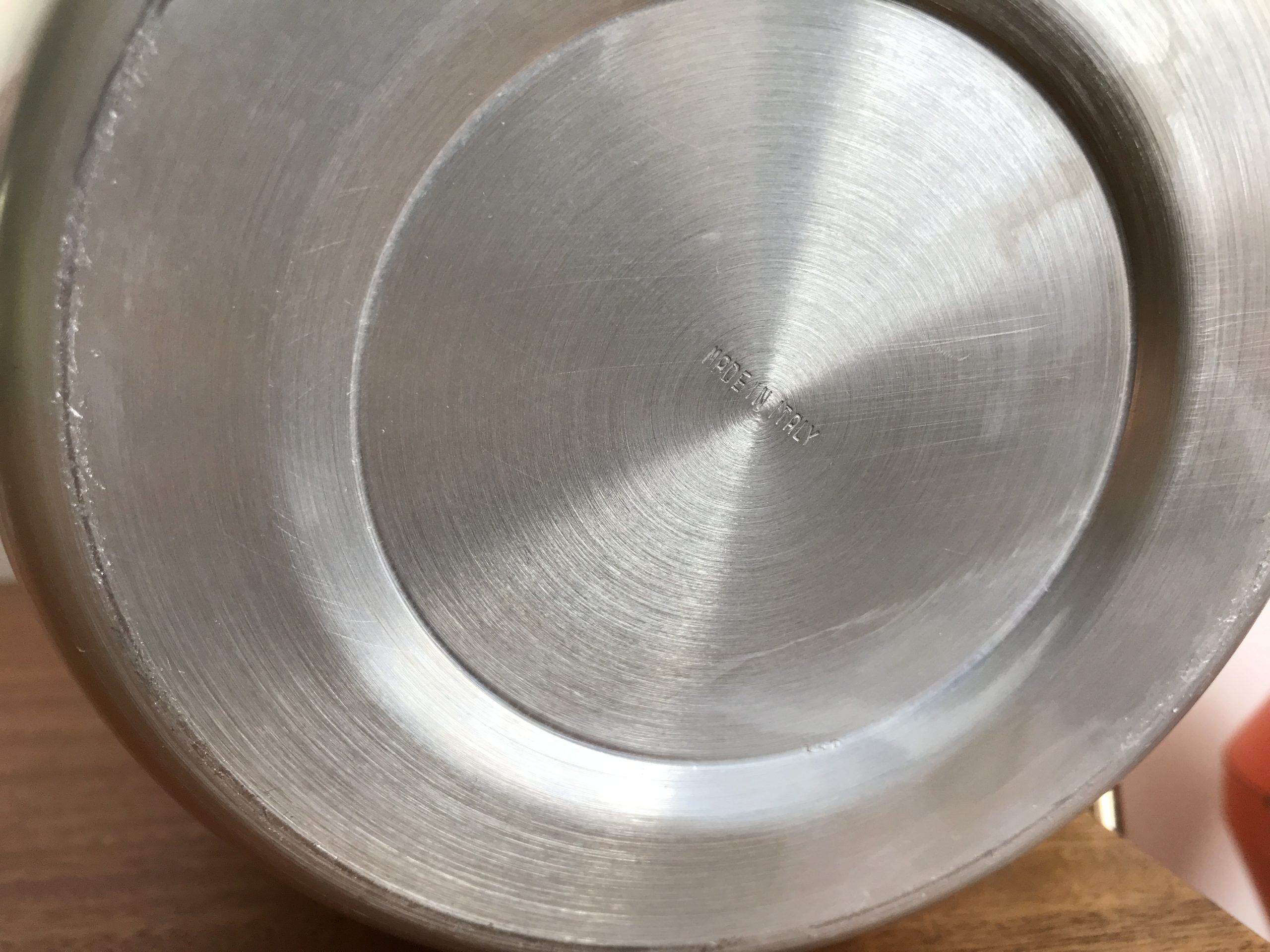 LARGE PEAR OR QUINCE IN BRUSHED ALUMINUM ICE BUCKET MADE IN ITALY AROUND 1970