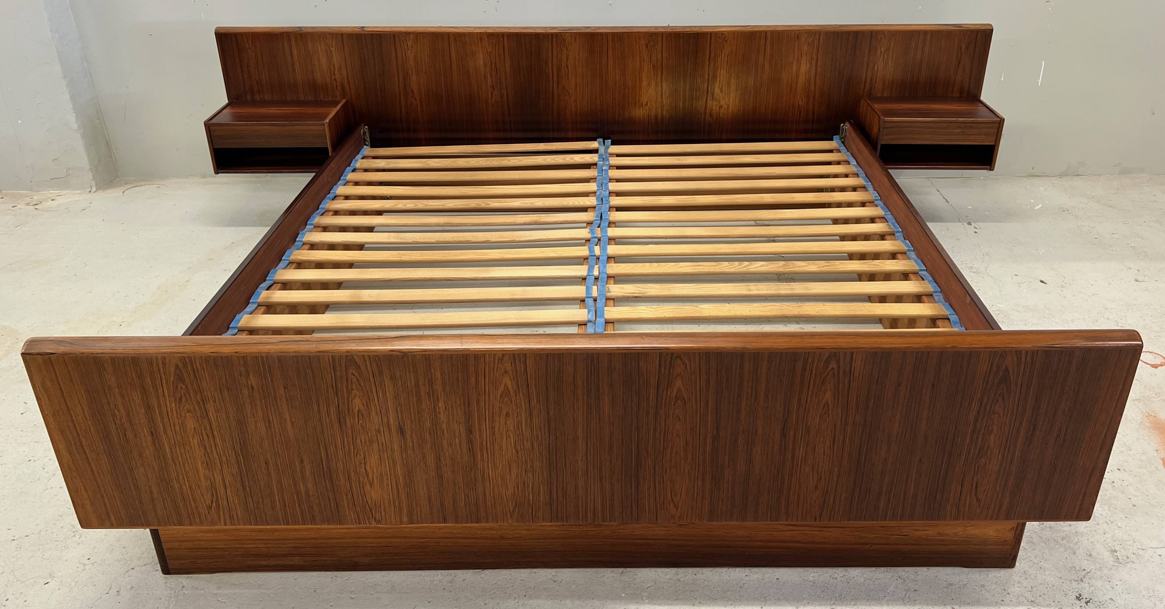 Danish Rosewood Double Floating Bed By Sannemans, 1970s.
