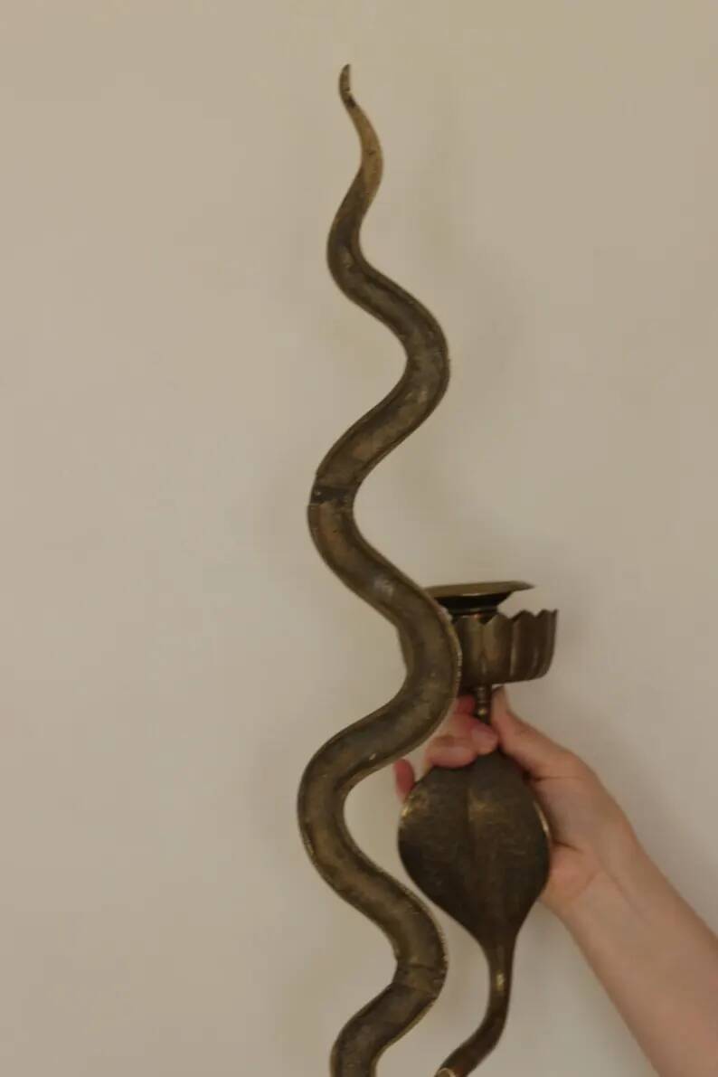 Pair of Egyptian Revival Style Engraved Brass Cobra Sconces