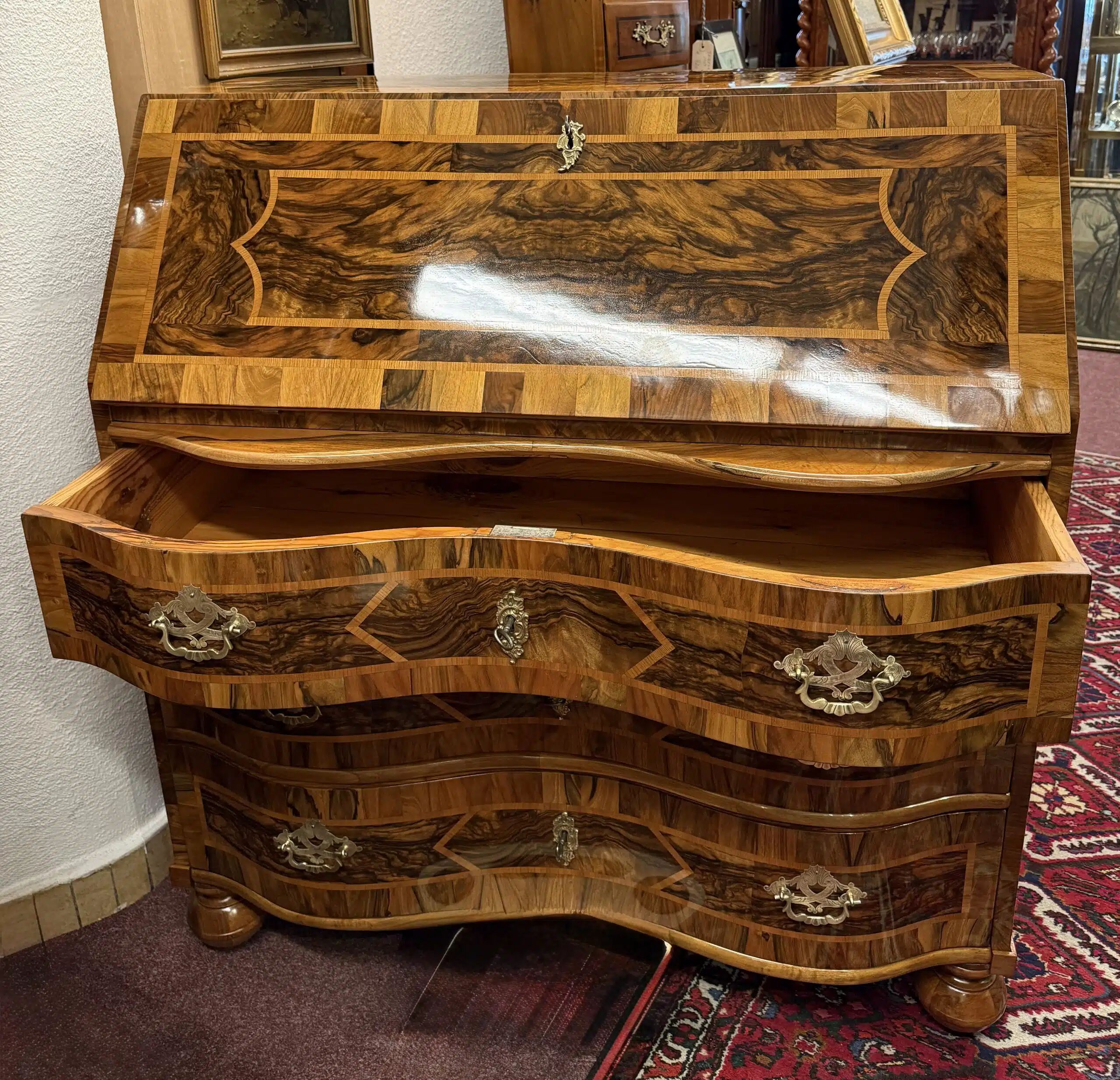 Baroque Bureau Secretary Desk, Fruitwood Marquetry, Germany, c. 1760