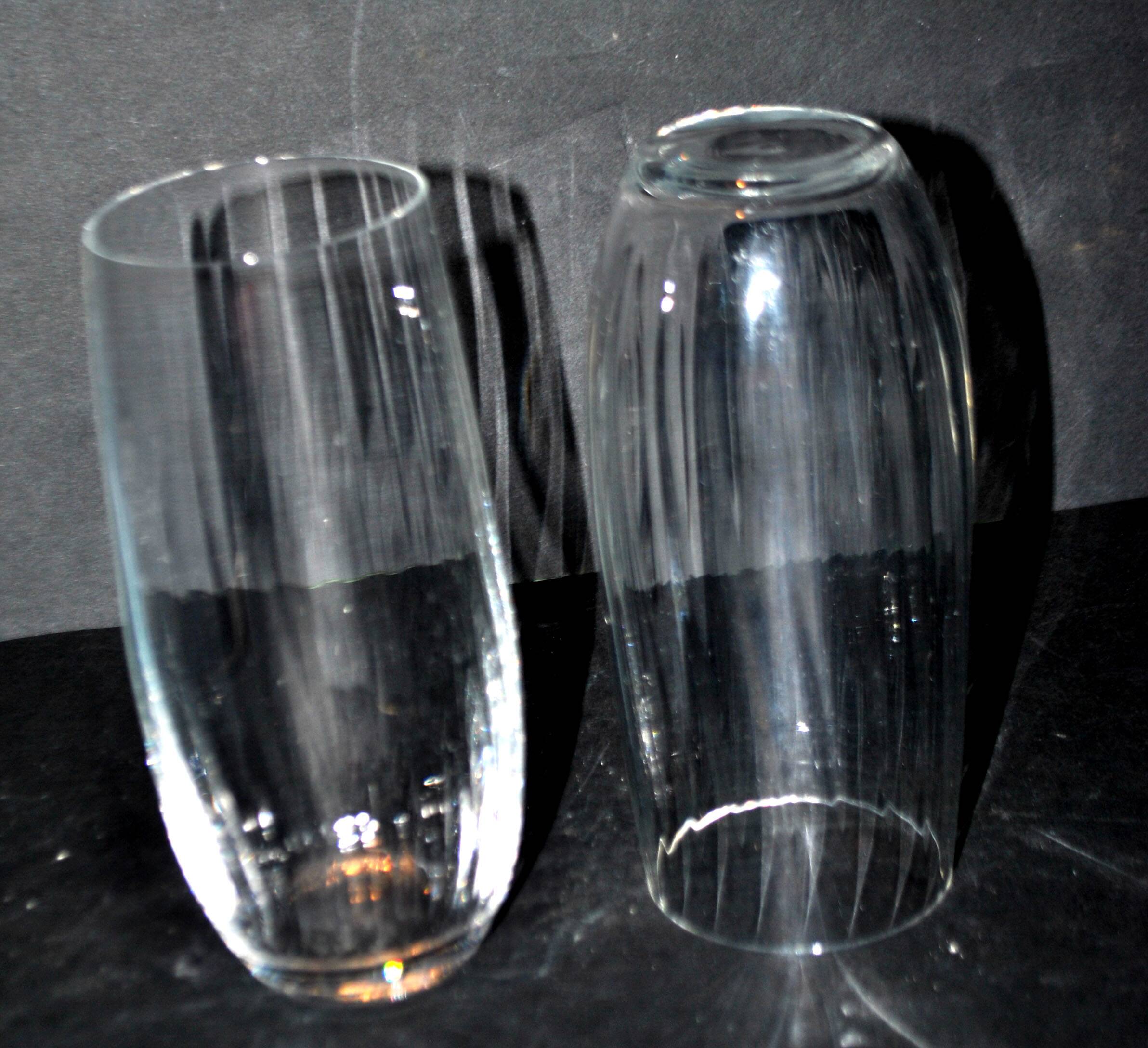 Set of 2 vintage Portieux H15 Venetian-ribbed molded glass juice and water glasses