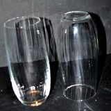 Set of 2 vintage Portieux H15 Venetian-ribbed molded glass juice and water glasses