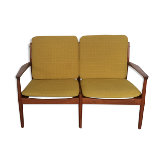 Scandinavian sofa in teak, original fabrics cushions