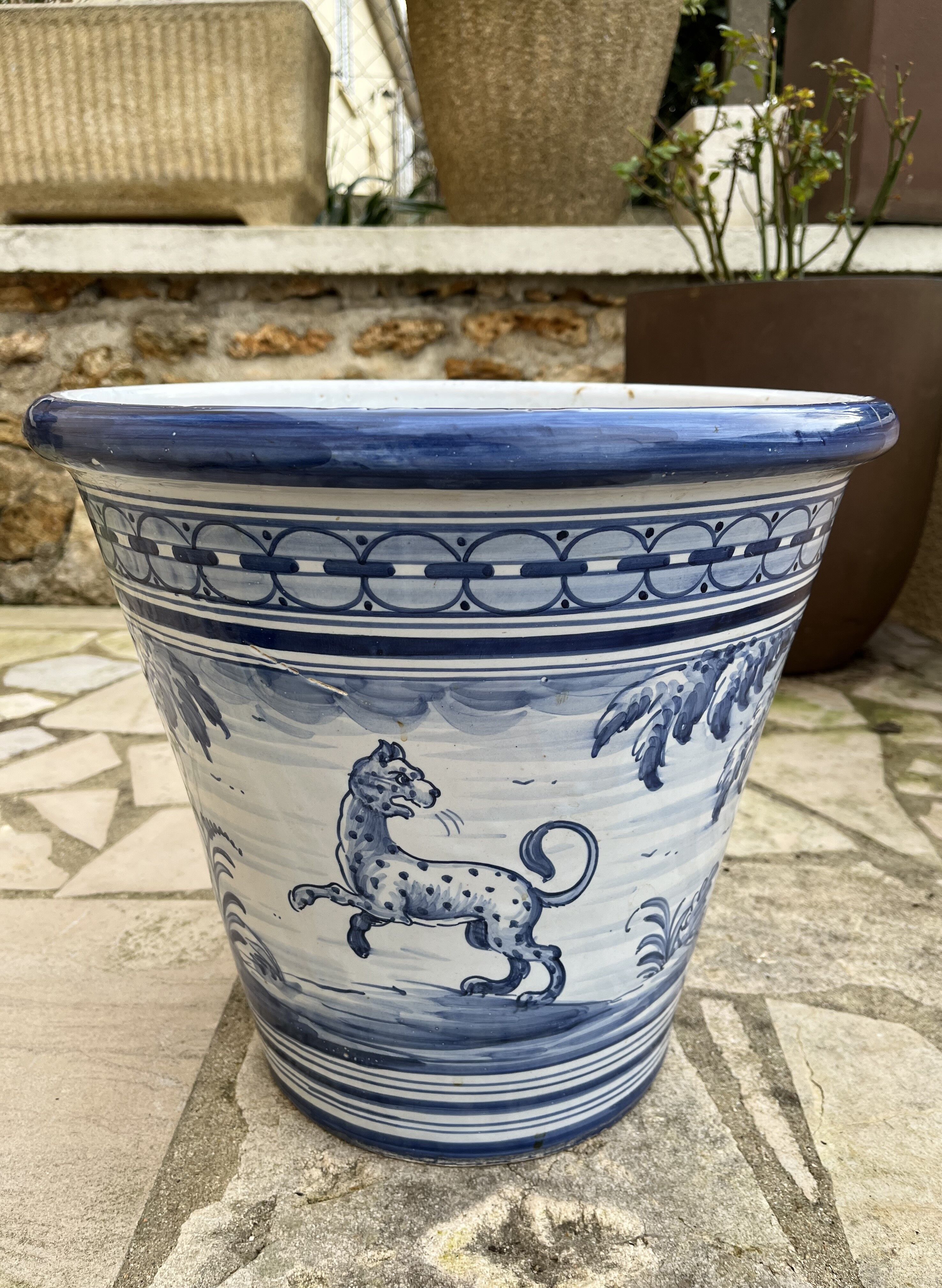 Pot ou vasque de jardin en céramique vernissée