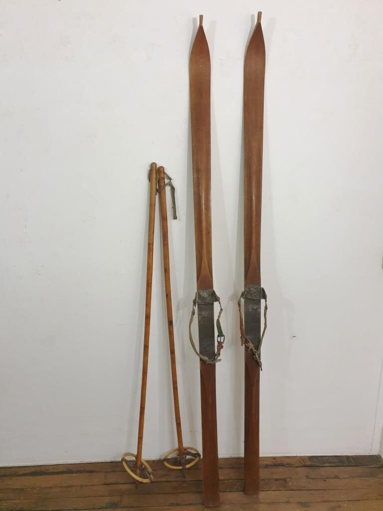 Old pair of wooden skis - vintage sport