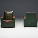 Art Deco Leather Club Chairs, France, 1930s
