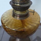 Amber glass kerosene lamp and pewter foot